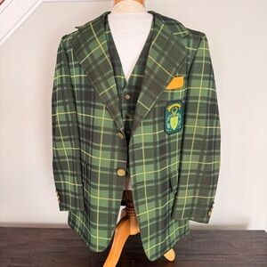 Vtg Irish Woven Wool John MacArthur Tartan Canvas St. Patrick's Blazer & Vest